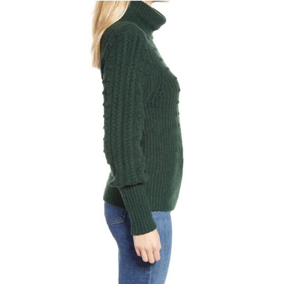 RACHEL PARCELL NEW $89 Cable‎ & Bobble Turtleneck Sweater Green Park XXS - Picture 3 of 5